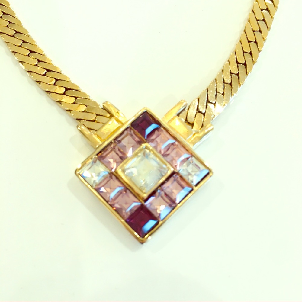 GIVENCHY Rhinestone Herringbone Necklace